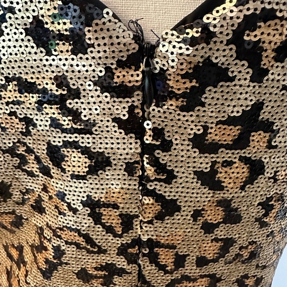 Betsey Johnson Animal Print mini sequin dress gold and black SZ 10 - Picture 6 of 7